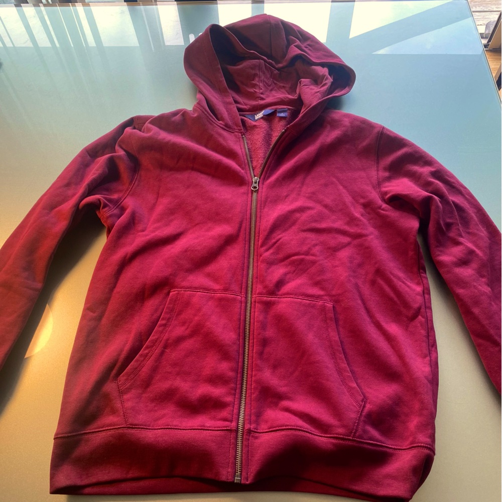 Men's Lands' End Wine Hoodie Hooded Sweatshirt Size M Medium Like New Full Zip